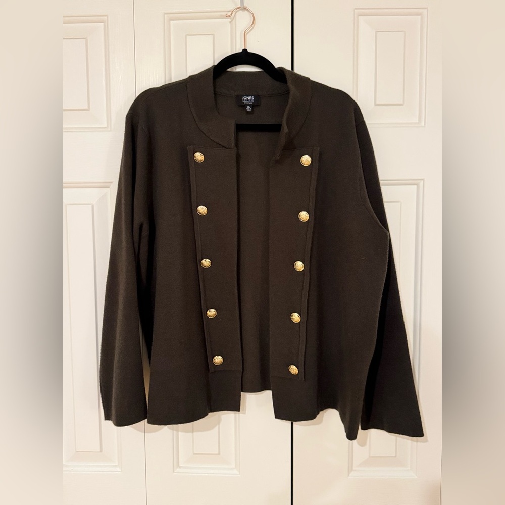Jones New York Dark Olive Green Knit Sweater Jacket